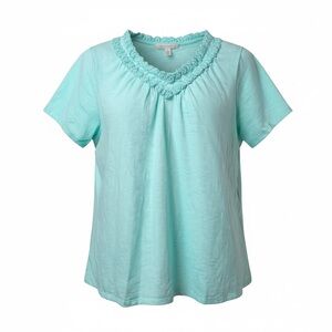 Coldwater Creek 1X Aqua Blue Short Sleeve V-Neck Top